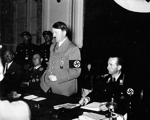 Adolf Hitler and Otto Dietrich at a press conference in Berlin's Hotel Kaiserhof